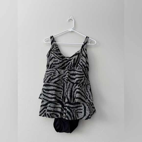 Swim Plus Zebra Print Tankini High-waist Swimsuits Set, Size 14 - Picture 3 of 10